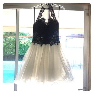 Blue and white short prom dress